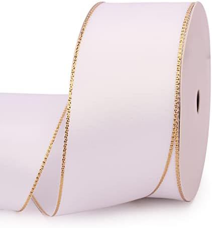 Amazon.com: VIVIQUEN White Double Faced Satin Ribbon with Gold Edge, 1-1/2” Polyester Continuou... | Amazon (US)