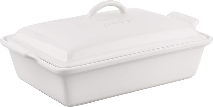 Le Creuset Stoneware Heritage Covered Rectangular Casserole, 4 qt. (12" x 9"), White | Amazon (US)