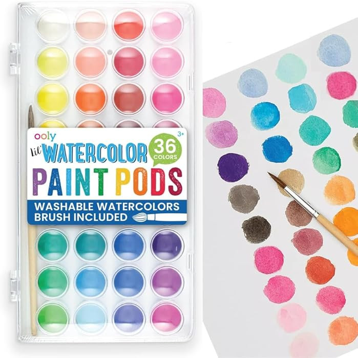 Ooly Lil' Watercolor Washable Paint Pods Set with Brush, 36 colors & 1 Paintbrush, Washable Water... | Amazon (US)