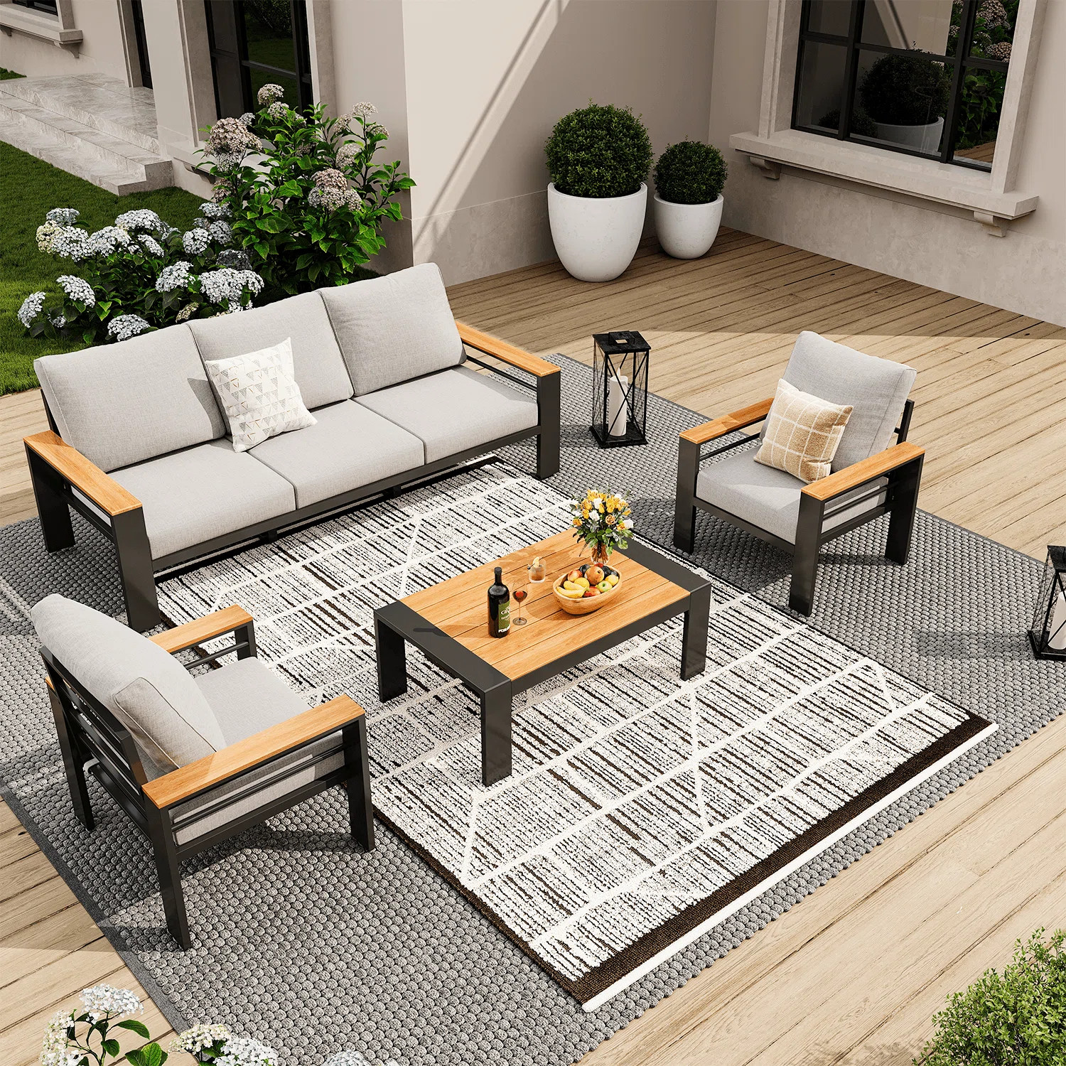Outdoor Couch Aluminum Patio Furniture Sofa, 5 - Person Seating Group With Cushions, 4 Piece Conv... | Wayfair North America