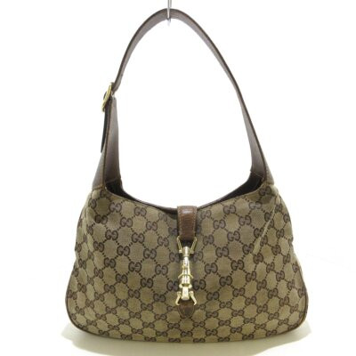 Auth GUCCI GG/New Jackie 137335 Beige Brown Jacquard Leather Shoulder Bag | eBay US