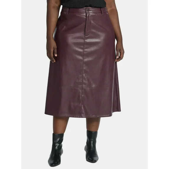 Terra & Sky Women's Plus Faux Leather Midi Skirt, Sizes 16W-26W | Walmart (US)