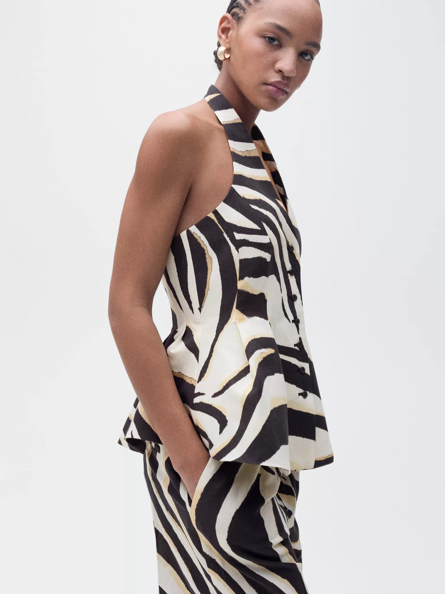 MangoZebra Linen Cotton Halterneck Peplum Waistcoat, Multi | John Lewis (UK)