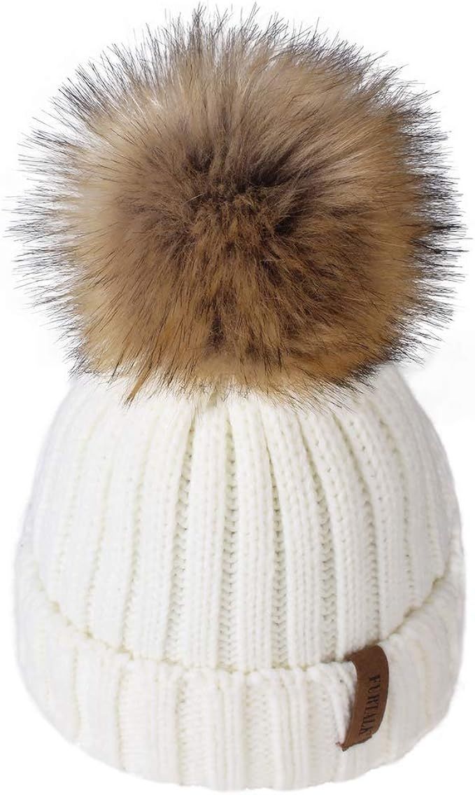 FURTALK Kids Winter Hat Toddler Knitted Pom Beanie Hat Cotton Lined Faux Fur Pom Pom Cap Baby Gir... | Amazon (US)