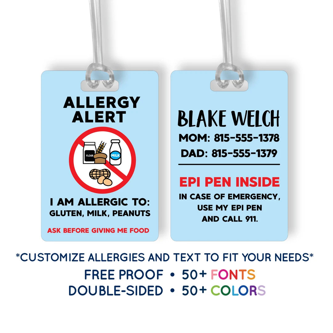 Custom Allergy Alert Bag Tag Personalized Food Environmental Allergy Luggage Tag Medical Allergy ... | Etsy (US)