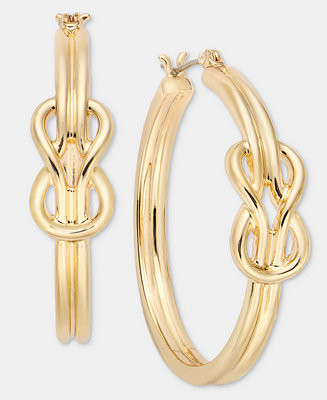 Gold-Tone Knotted Hoop Medium Hoop Earrings, 1.47", Macy's Exclusive | Macy's