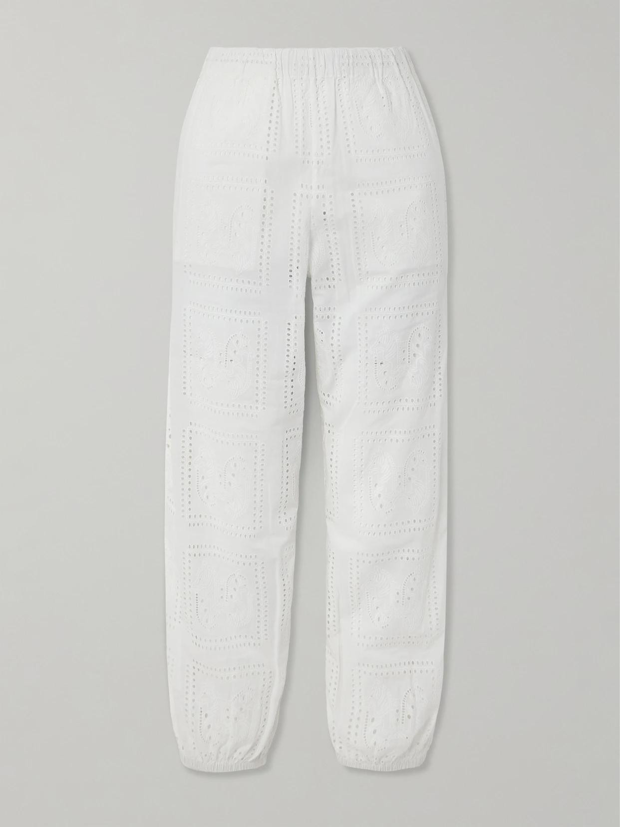 Tory Burch - Eyelet Beach Embroidered Cotton Tapered Pants - White | NET-A-PORTER (US)