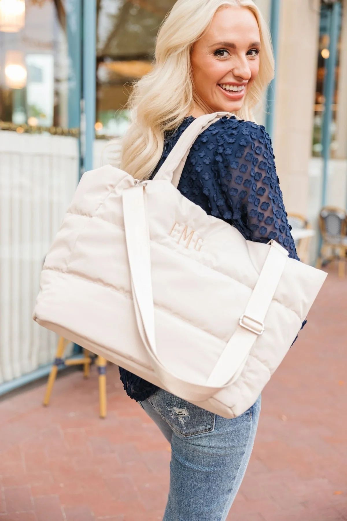 Embroidered Puffer Tote | Sprinkled With Pink