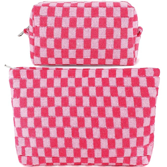 ZLFSRQ 2Pcs Checkered Makeup Bag for Women Large Cosmetic Bag Set Travel Toiletry Bag Makeup Pouc... | Amazon (US)