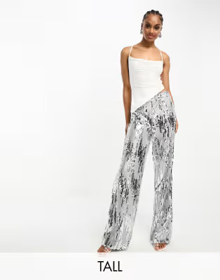 Extro & Vert Tall stripe sequin pants in silver | ASOS (Global)