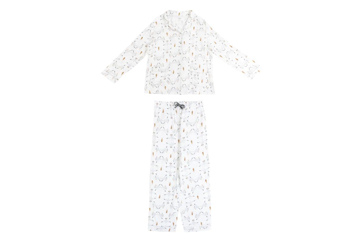 Women's Bamboo Pima Long Sleeve Button-up PJ Set - Seagulls & Seashells | Nest Designs