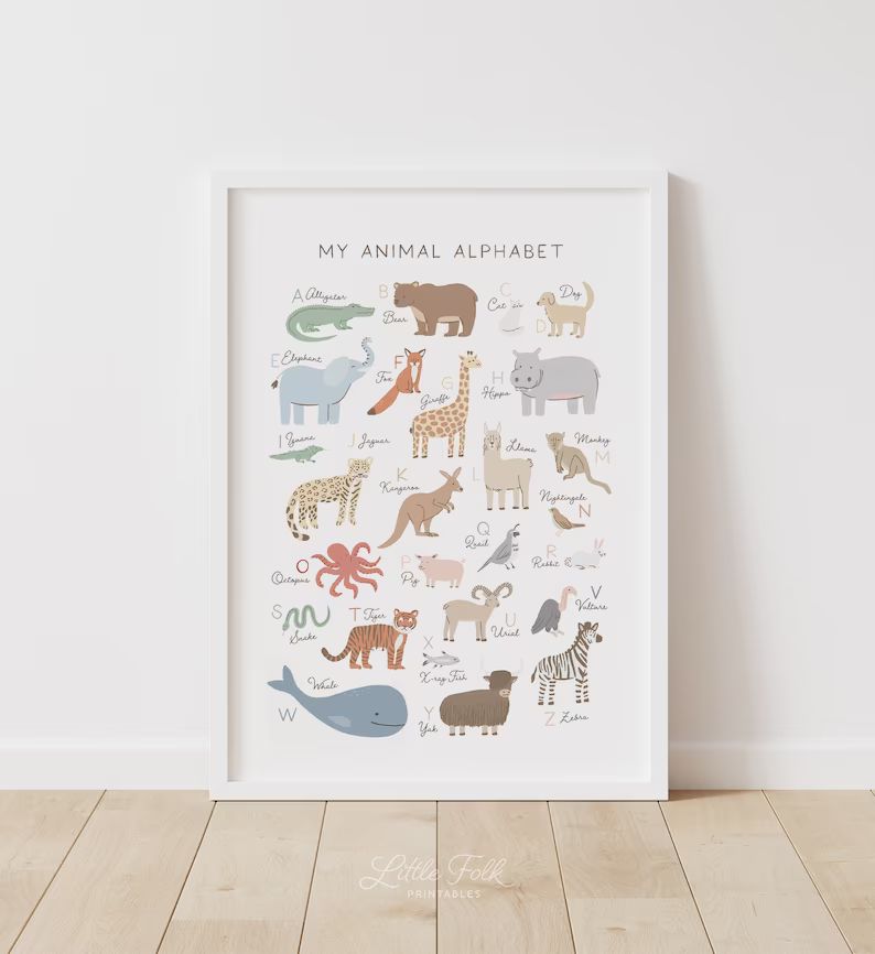 Rainbow Animal Alphabet Poster, PRINTABLE Wall Art, ABC Poster, Kids Room Decor, Nursery Wall Art... | Etsy (US)