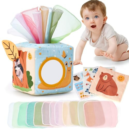 hahaland Baby Tissue Box Toy - Baby Toys 6-12 Months Stocking Stuffers for Babies Montessori Toys for 6 Month Old Must Haves - Boy Girl Shower Gifts 6 9 12 18 Months Old Sensory Pulling Play Scarf Toy | Amazon (US)