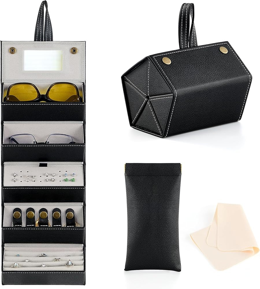 CO-Z 5-Slot Sunglasses Organizer, Folding Glasses Jewelry Storage Case with Mirror, Travel Sungla... | Amazon (US)