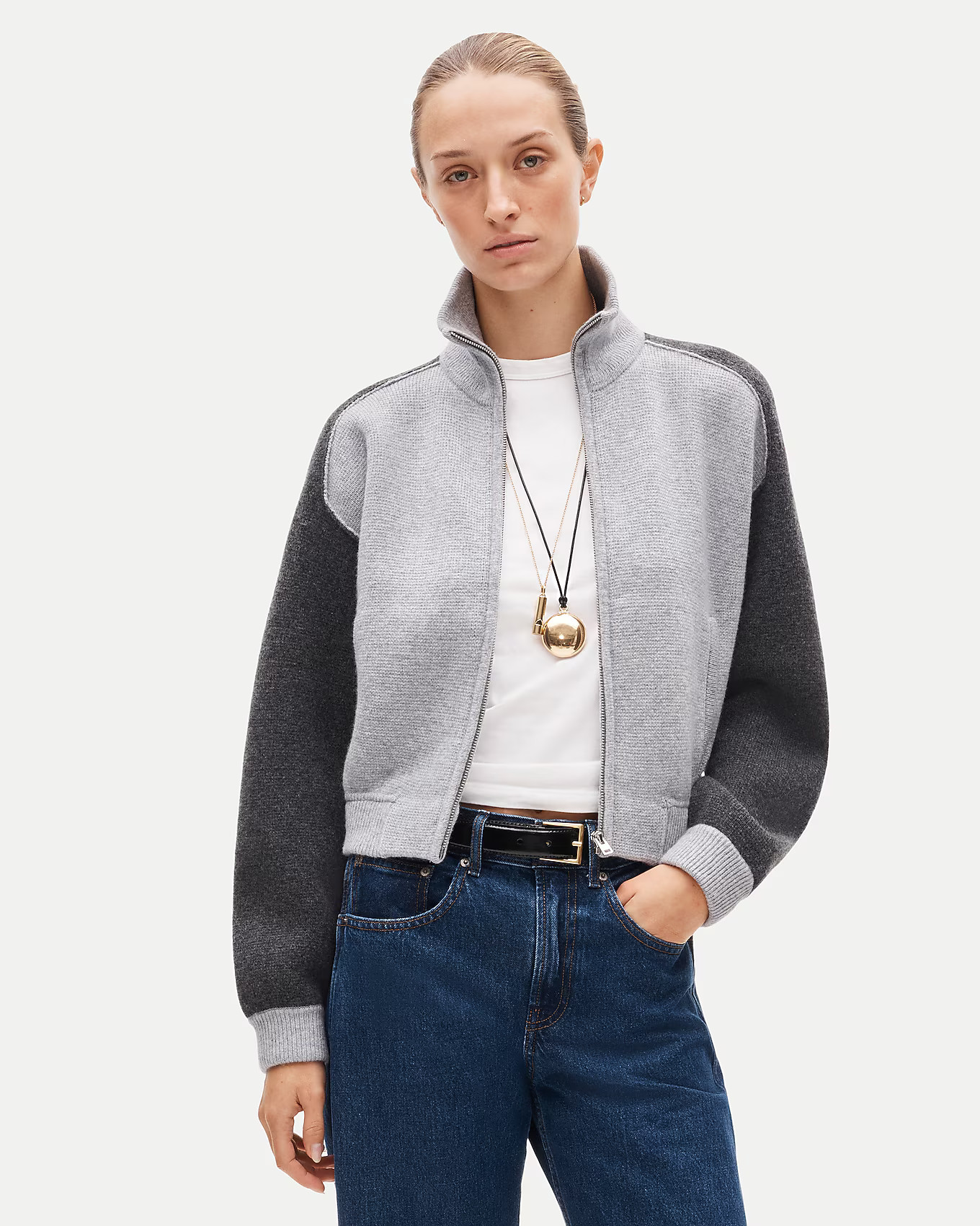 Bomber sweater-jacket in colorblock vintage wool | J. Crew US