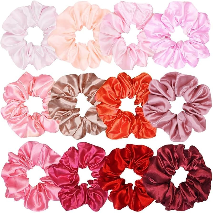 Sufermoe 12 Pcs Satin Silk Hair Scrunchies, Assorted Red, 4.5 Inch Hair Ties for Women Girls | Amazon (US)