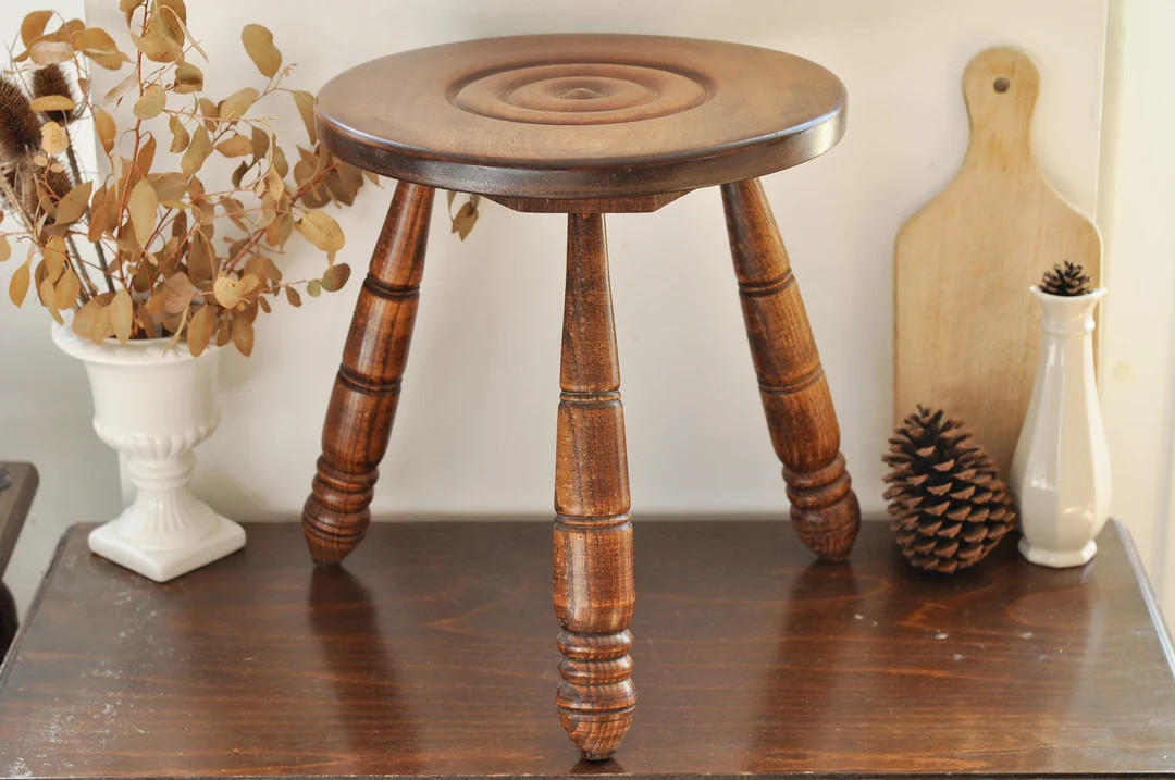 14 French Vintage Wooden Tripod Milking Stool - Etsy | Etsy (US)