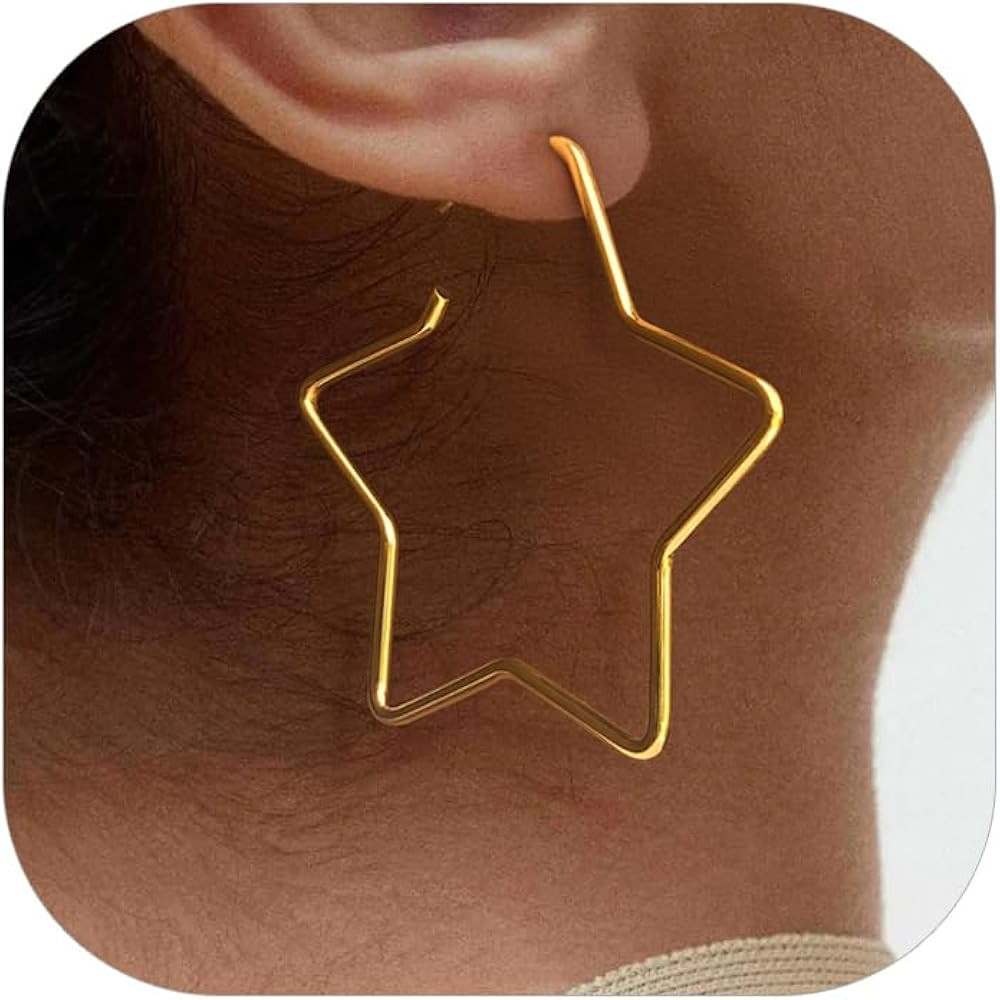 Fashion Star Hoop Earrings for Women Stainless Steel/18K Gold/Black Plated Big Earring Hoops Fit ... | Amazon (US)