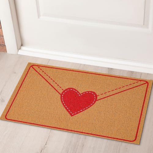Lyrow Valentine's Day Envelope Heart Artificial Coir Door Mat Valentines Red Love Heart Welcome Floor Mats Non-Slip Entrance Door Rugs for Indoor Outdoor Home Valentines Decor 16 x 28 Inch | Amazon (US)