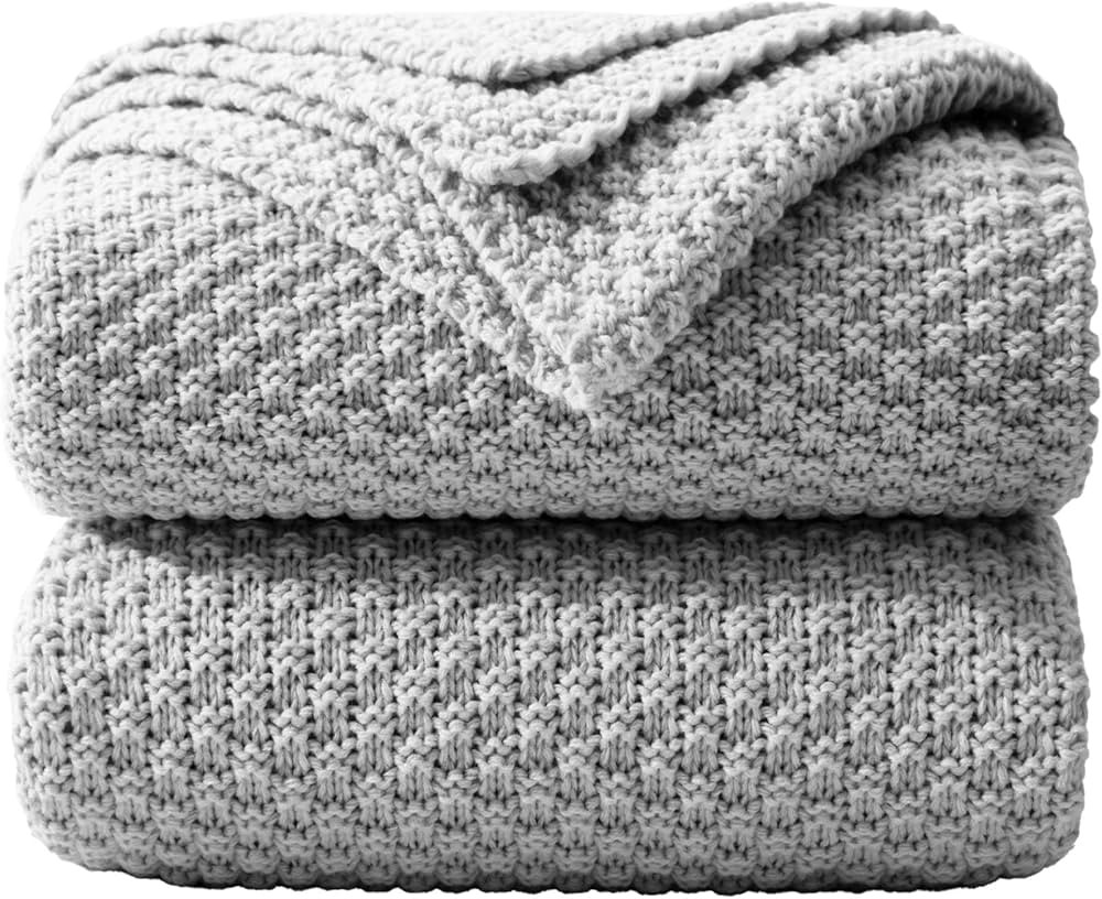 Dreamhood Knitted Blanket for Bed Light Grey Blankets for Summer Soft Lightweight Woven Blankets ... | Amazon (US)