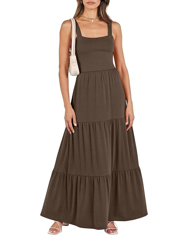ANRABESS Women's Summer Casual Long Maxi Beach Vacation Dresses Sleeveless Square Neck Flowy Tier... | Amazon (US)