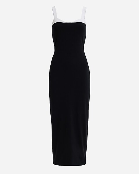 Two Tone Peekaboo Bra Sweetheart Midi Dress | Express