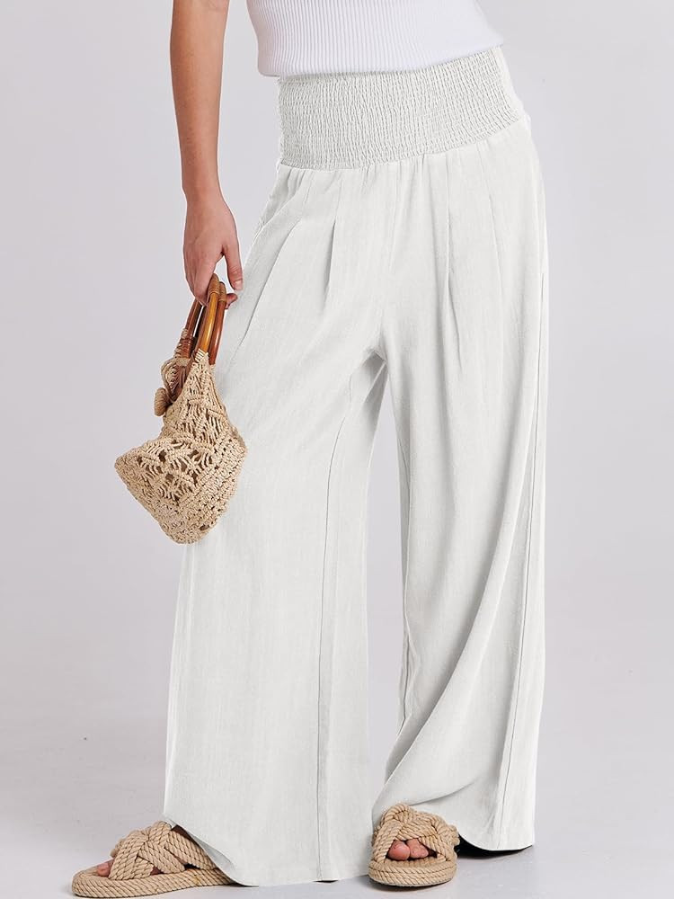 ANRABESS Women Linen Palazzo Pants Summer Boho Wide Leg High Waist Casual Lounge Pant 2026 Beach ... | Amazon (US)