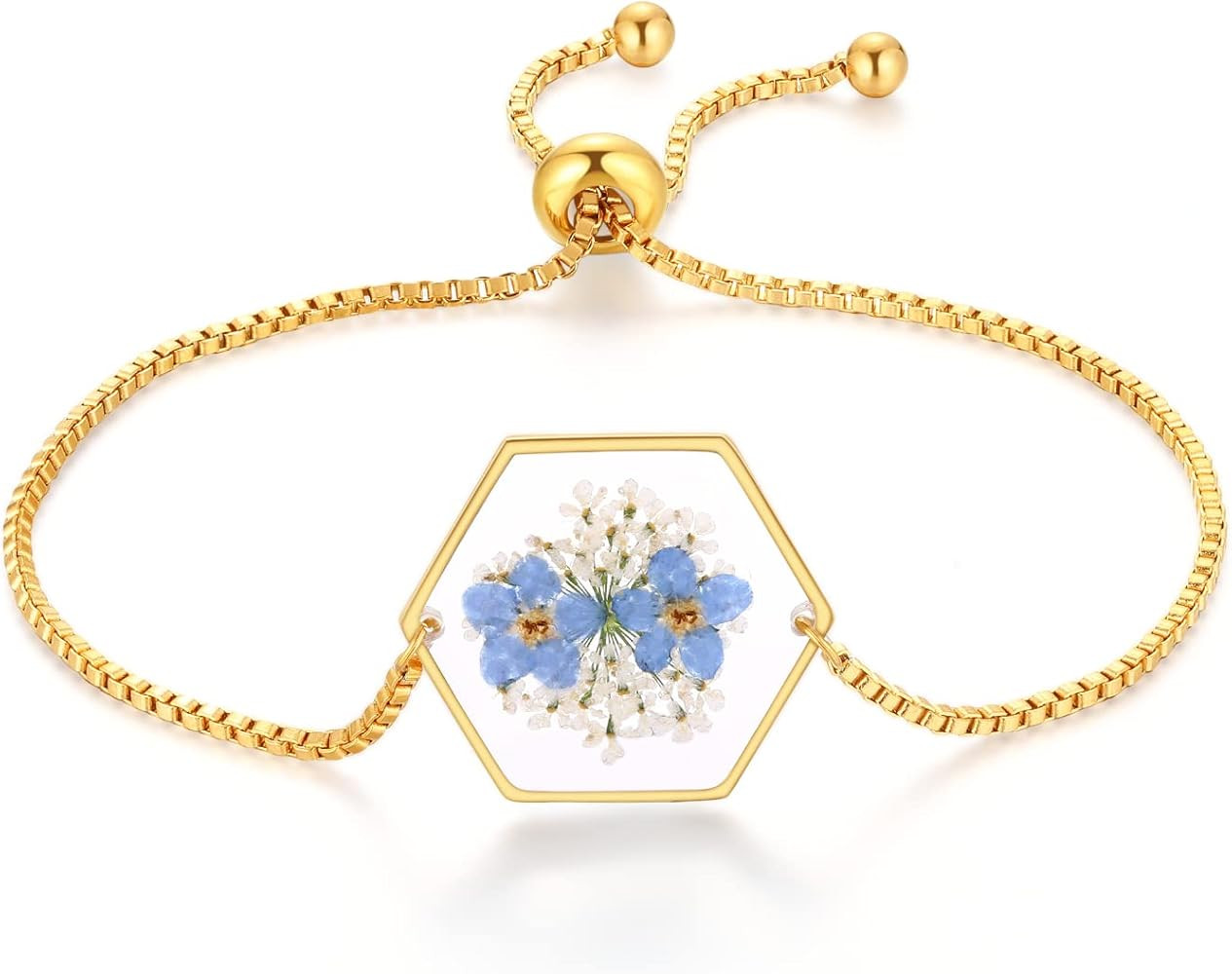 Forget-Me-Not Pressed Wildflower Bracelet | Pressed Flower Bracelet | Gold/Silver Pressed Flower ... | Amazon (US)