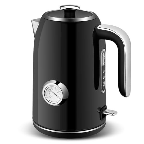 PUKOMC Electric Kettle, 1.7L Stainless Steel Tea Kettle with Temperature Gauge, 1500W Water Boiler with LED Light, BPA-Free, Auto Shut-Off and Boil-Dry Protection (Black) | Amazon (US)