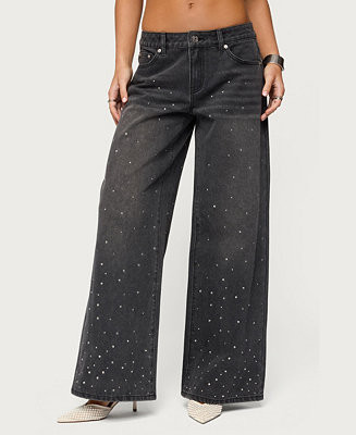 Women's Rhinestone Washed Low Rise Baggy Jeans | Macy's