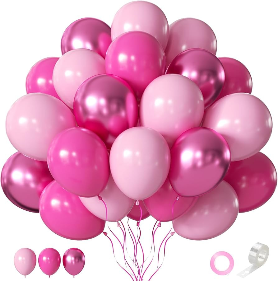 Pink Balloons 12 Inch 55pcs Metallic Pink light Hot Pink Latex Balloons Kit | Amazon (US)