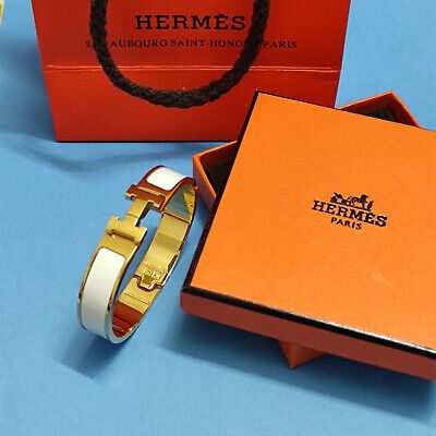 Details about   W/Box 18K Gold HERMES Enamel Bracelet Classic Clic Clac H Bangle White PM | eBay US