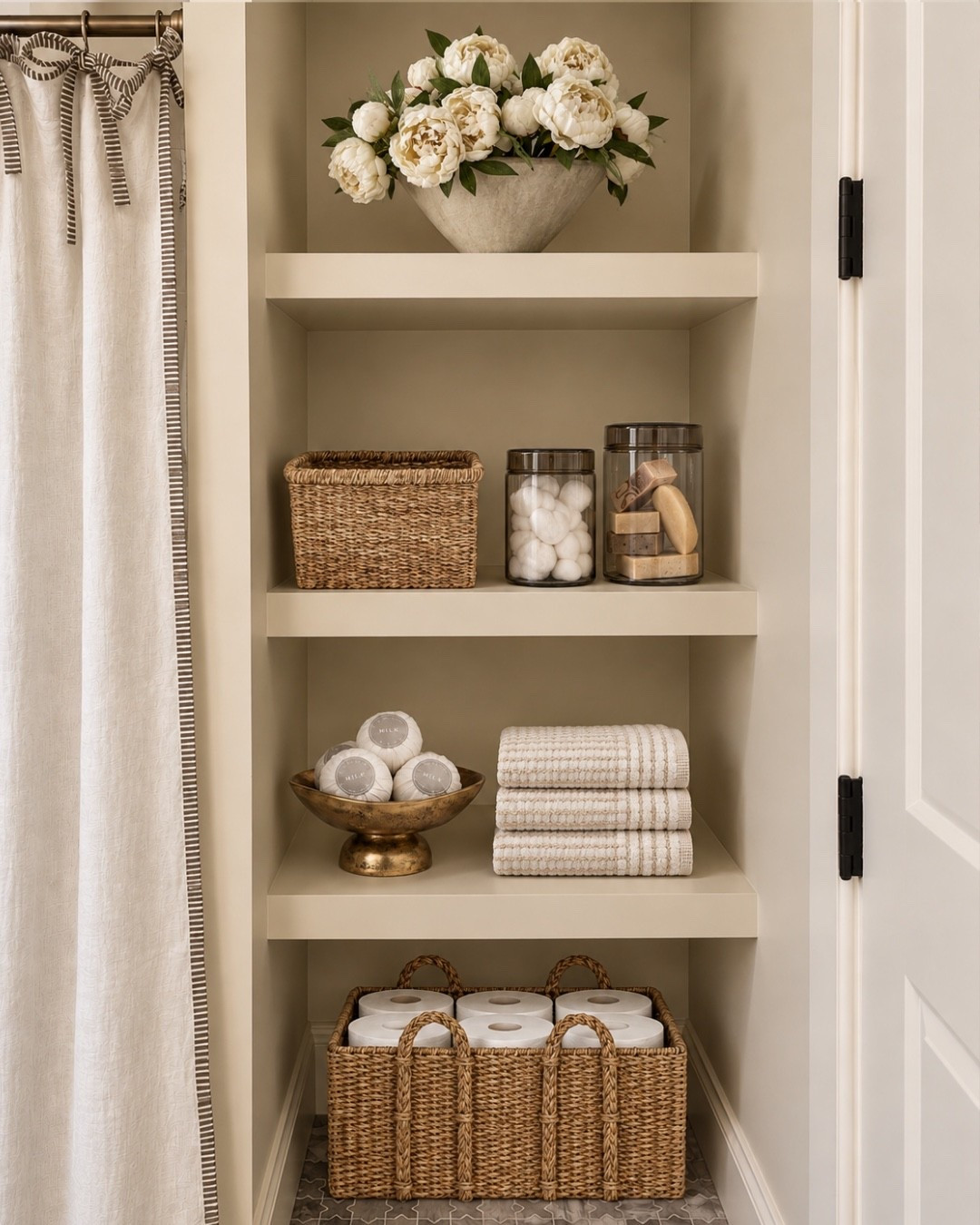 Beautifully styled open shelving for a guest bathroom that is inviting and full of texture. 

Bath, bathroom, bathroom design, bathroom ideas, towels, bathroom baskets, bathroom decor, bathroom ideas, bathroom styling, McGee and co, pottery barn

#LTKHome #LTKootd #LTKSeasonal