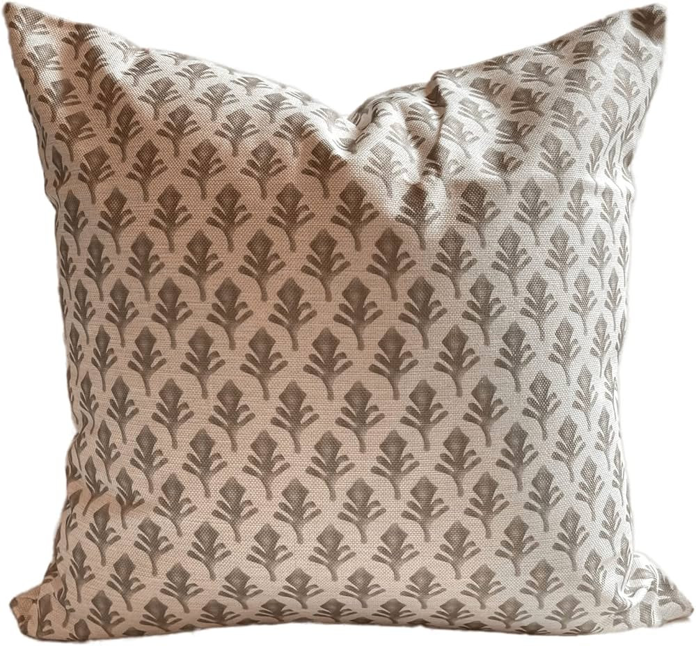 Block Print Pillow Cover in Ivory and Brown | Amazon (US)