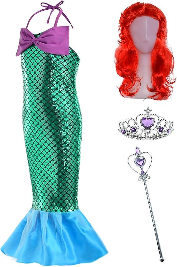 The Little Girls Mermaid Princess Dress Costume Wig Tiara Wand(18M-8Years) | Amazon (US)