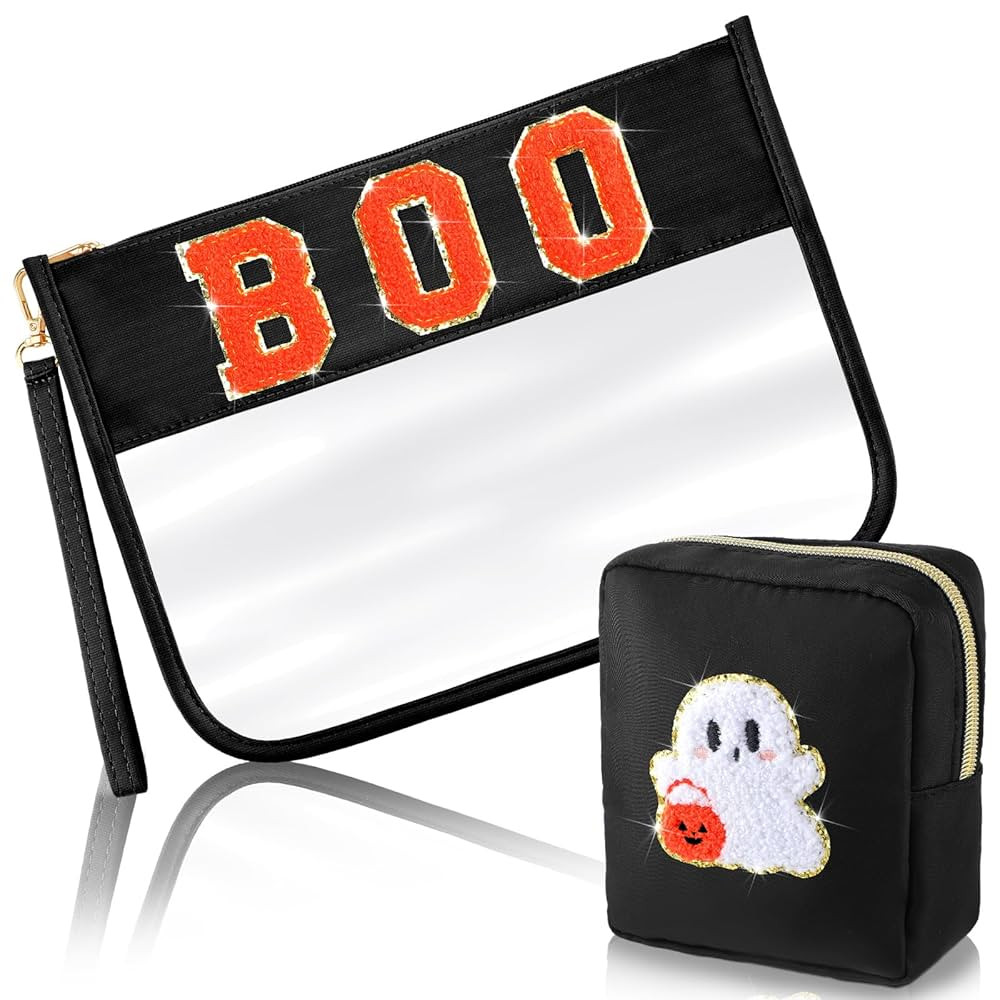 Hillban 2 Pcs Summer Halloween Gifts Chenille Letter Bags Boo Patch Makeup Bag Spooky Pumpkin Fla... | Amazon (US)