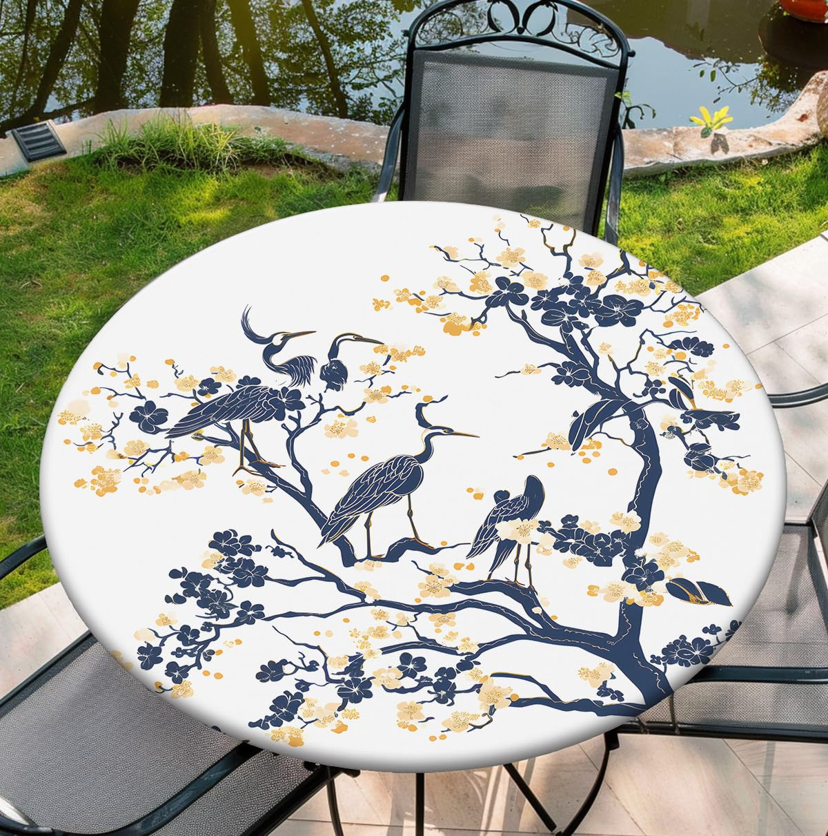 Round Fitted Tablecover with Elastic Outdoor Table Cover Fitted Tablecloths for 54"-58" Table, 60... | Amazon (US)