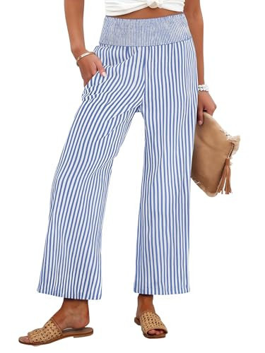 ANRABESS Women Striped Gingham Wide Leg Palazzo Pants Casual Lounge Cropped PJ Bottoms Comfy Cute... | Amazon (US)