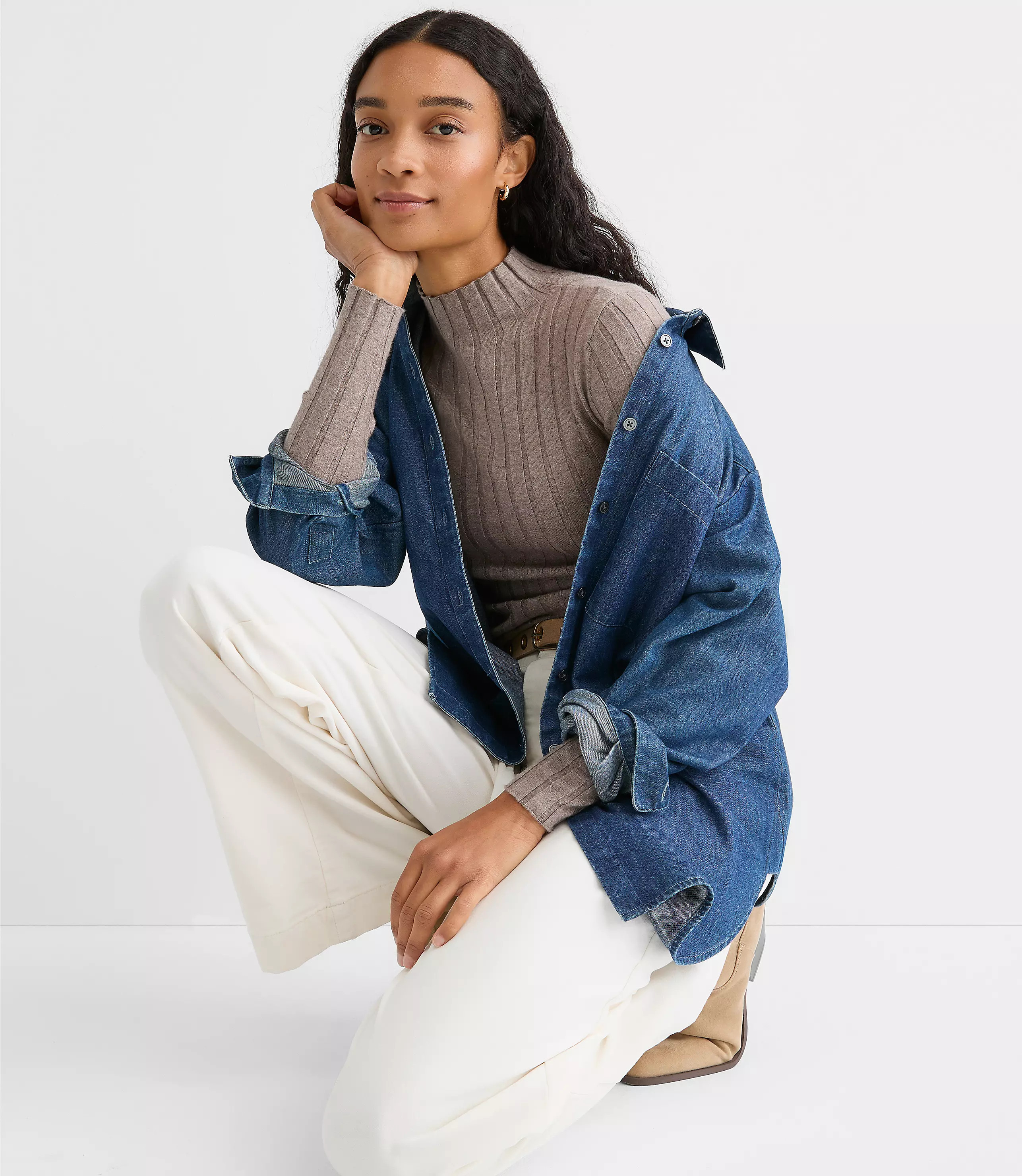 Heathered Ribbed Mock Neck Sweater | LOFT