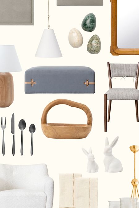 Shop my picks from the McGee and Co. spring sale - up to 70% off! 

Shagreen tray, box with brass handle, pine mirror, pendant light, marble Easter eggs, oak modern lamp, blue ottoman with leather handles, dining chair, teak bowl with handle, black flatware, bunny figurines, boucle swivel glider, linen napkins, gold and glass chandelier

#LTKhome #LTKsalealert #LTKSeasonal
