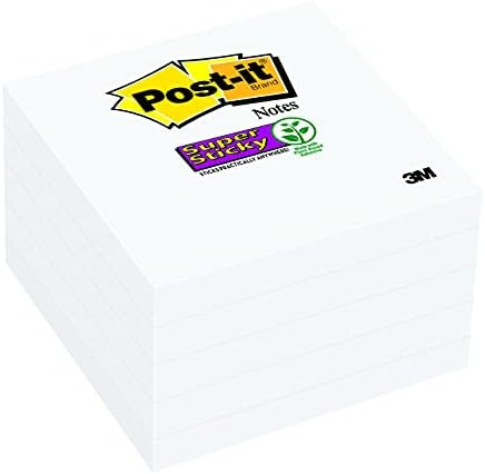 Post-it Super Sticky Notes, 3x3 in, 5 Pads, 2x the Sticking Power, White, Recyclable(654-5SSW) | Amazon (US)