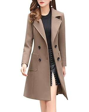 chouyatou Women Elegant Notched Collar Double Breasted Wool Blend Over Coat | Amazon (US)
