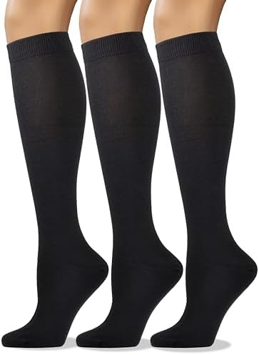 COTTON DAY Women's Soft Combed Cotton Knee High Long Calf Dress Socks Seamless Toe Black White Gr... | Amazon (US)