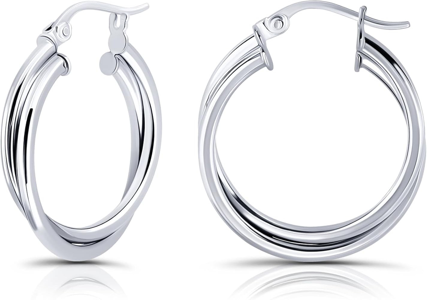 Hoops & Loops 925 Sterling Silver Intertwined Round Hoop Earrings for Women, Two-Tone Layered Tre... | Amazon (US)