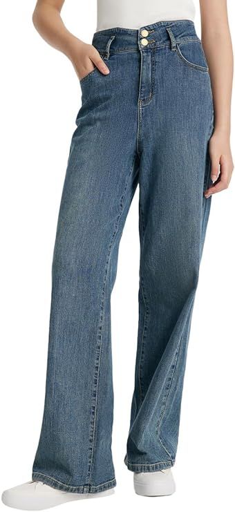 Women High Waisted Baggy Jeans Trendy White Straight Leg Full Length Boyfriends Jeans Y2K Denim P... | Amazon (US)