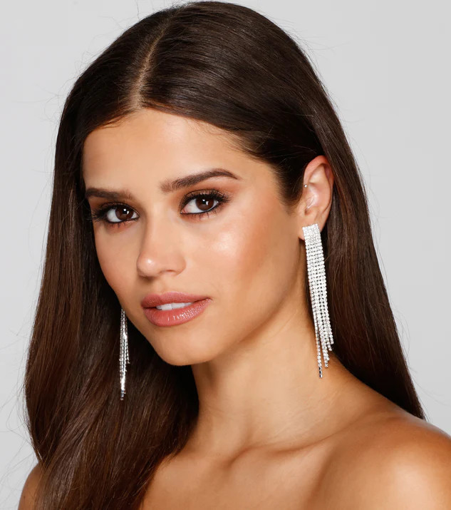 Major Luxe Rhinestone Fringe Earrings | Windsor Stores