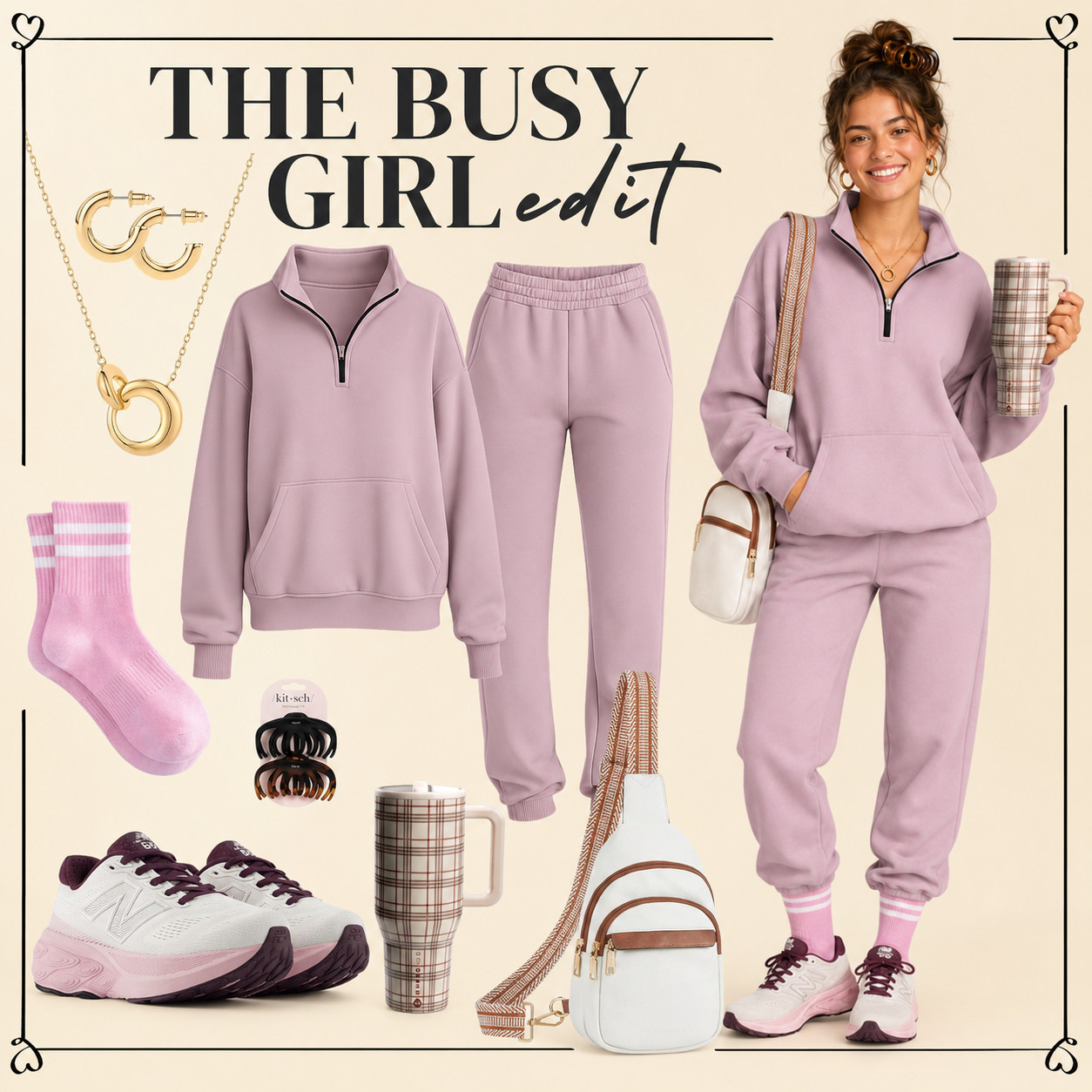 The Busy Girl | Mauve Pink Edit 🩷 

I did the digging for you, and this all-Amazon busy girl edit is the cozy outfit formula for looking cute, comfortable, and still pulled together on the days you do not want to overthink getting dressed. 

The soft pink matching sweats, quarter-zip pullover, joggers, New Balance sneakers, striped socks, everyday sling bag, gold jewelry, hair clip, and Hydrojug tumbler give that effortless “I’m cozy but still intentional” vibe that makes a casual outfit feel way more styled.

This is perfect for errands, coffee runs, travel days, school drop-off, work-from-home days, cozy weekend outfits, airport outfits, casual walks, lounging, and those nonstop days when you want to feel comfortable but still look cute leaving the house. 

It’s the kind of Amazon outfit that solves the “I want to be comfy but not look like I gave up” problem instantly. 💗

If you’ve been looking for affordable Amazon lounge sets, cute pink sweats, comfy sneakers, everyday accessories, and cozy athleisure pieces that still look put together, this is the edit I’d check first.

📌 SAVE this for the next time you need a comfy outfit that still makes you feel cute, polished, and ready to leave the house.

↓ Everything is linked!

#LTKActive #LTKSaleAlert #LTKTravel
