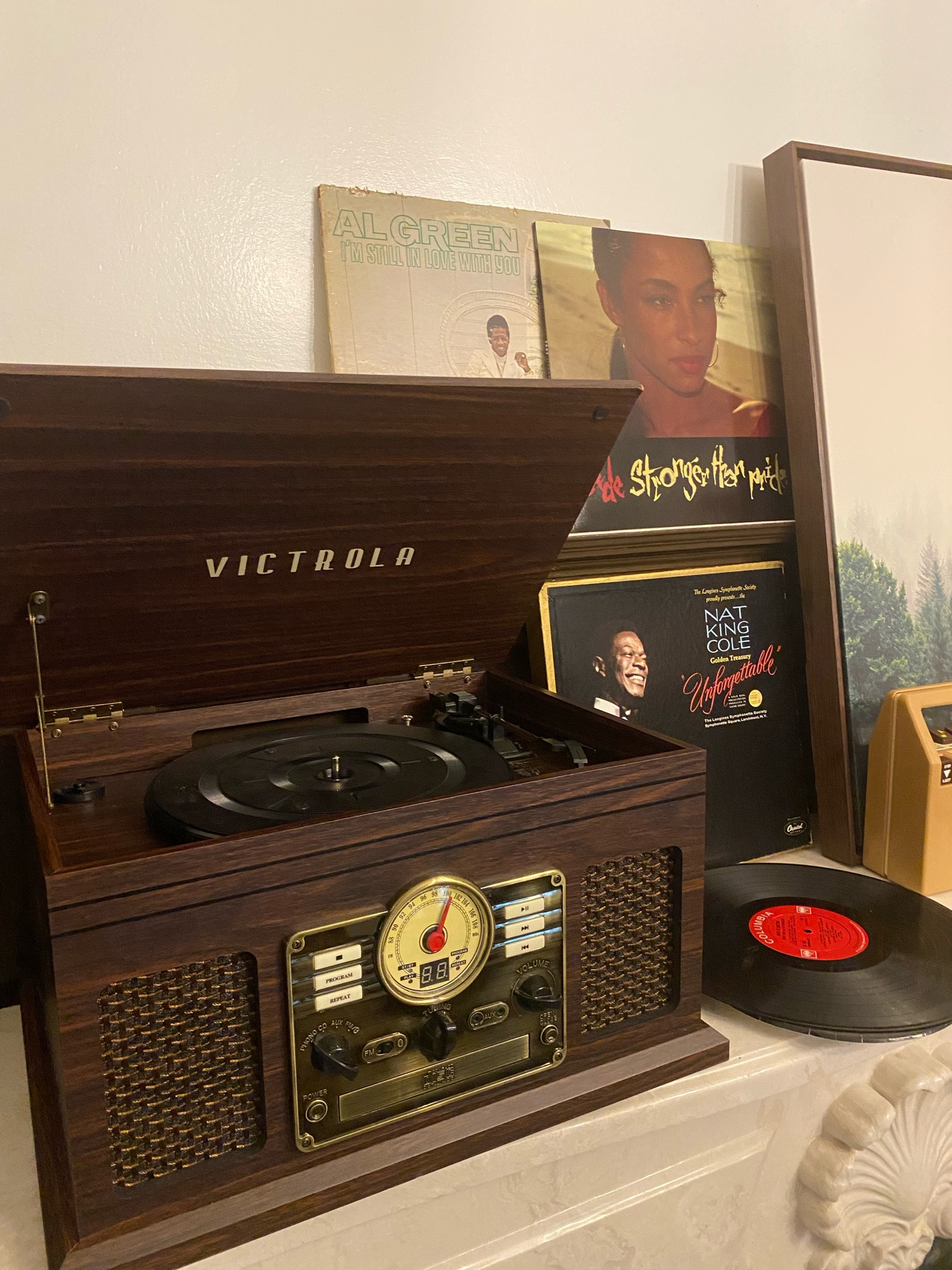 Thrifted record player . Such a score! You can find it brand new on Amazon. So excited for this find! Vinyl record. record player. Sade on vinyl. Sade. Al Green on Vinyl. Nat King Cole vinyl box set. 

#LTKFindsUnder100 #LTKStyleTip #LTKHome