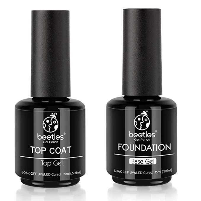 Beetles 2 Pcs 15ml No Wipe Gel Top Coat and Base Coat Set - Shine Finish and Long Lasting, Soak O... | Amazon (US)