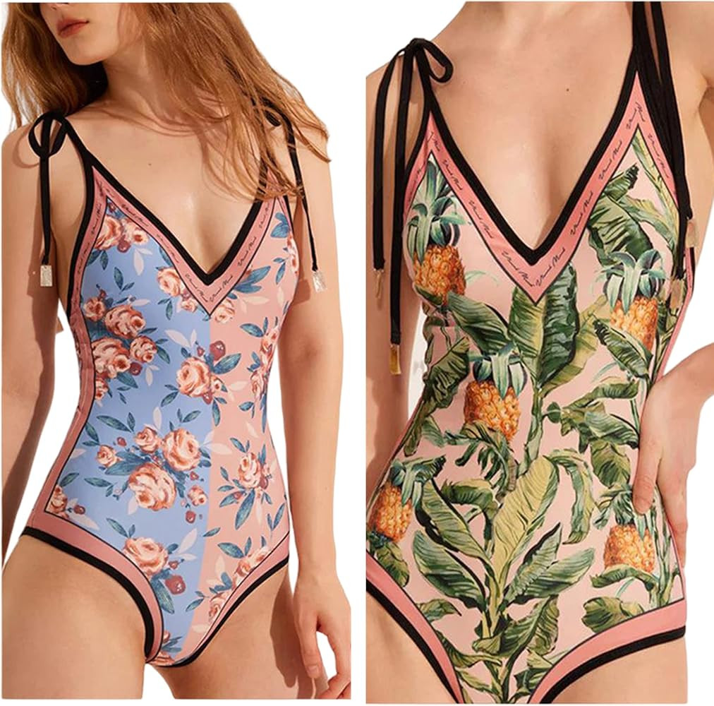 Women's Double-Sided Floral Printing One Piece Swimsuits, Reversible Tie Monokini, Tummy Control ... | Amazon (US)